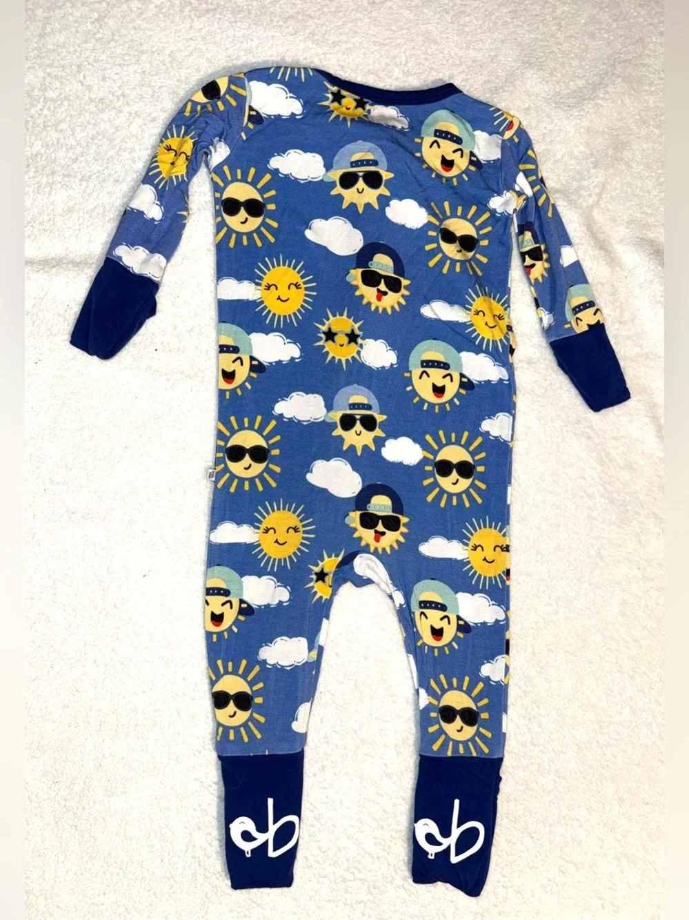 Birdie Bean sunshine and clouds blue Bambi viscose zippy, size 0-3 mos